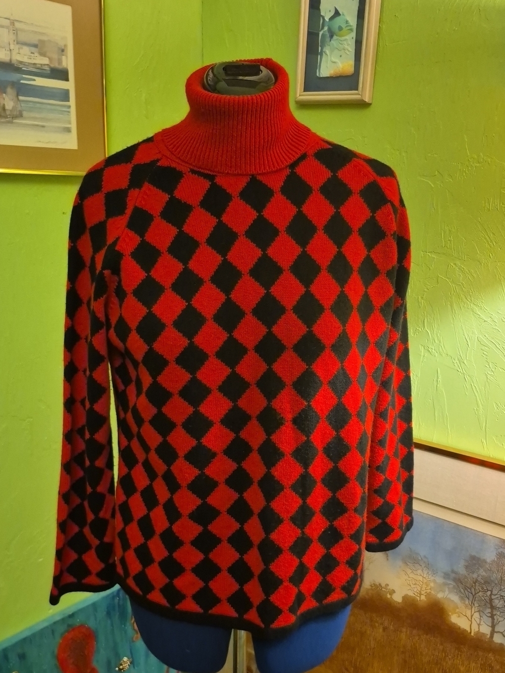 Lesley Fay Vintage Diamond Check Sweater Sz.L.(#1687)